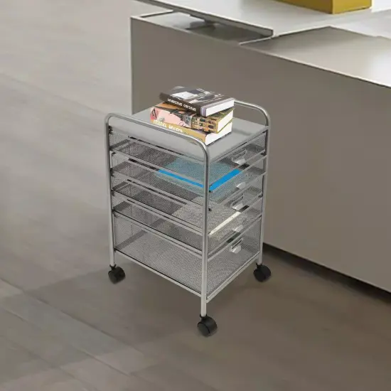 New 5 Drawer Rolling Storage Cart Organizer File Cabinets with Universal Wheels {2}