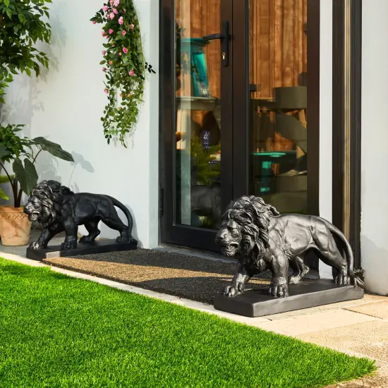 Set of 2 24.5"L MGO Bronze/Black Walking Lion Garden Statue 2pcs-24.5"L Bronze {8}