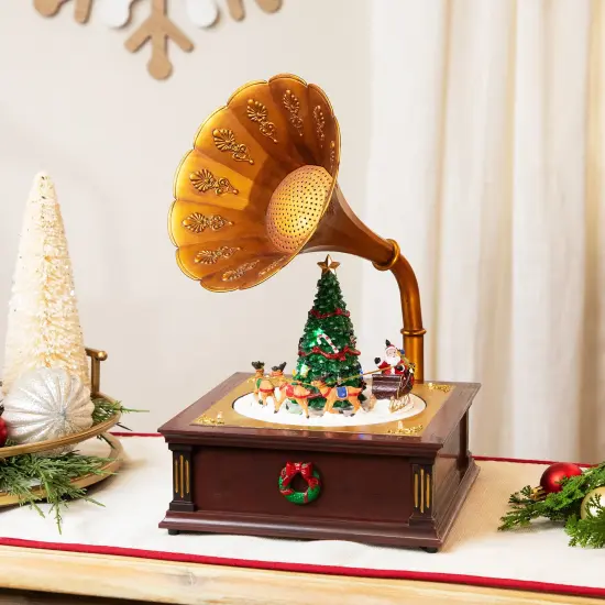Northlight LED Lighted and Musical Gramophone Animated Christmas Decoration - 14" Brown {1}