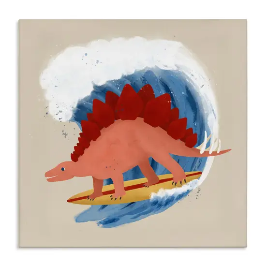 Stupell Industries Surfing Dino Stegosaurus Canvas Wall Art Design by Carrie Cantwell {1}