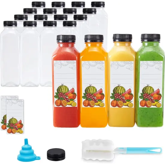 JumblWare 16 fl oz. Clear Plastic Juice Bottles with Caps, Recyclable Juice Bottles, 20 Pcs {1}