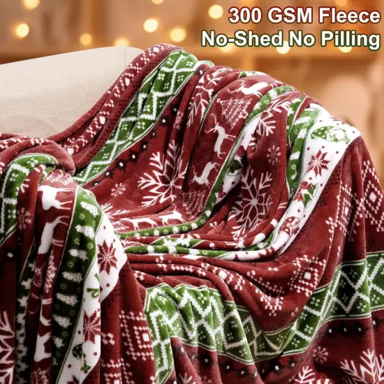 Printed Fleece Blanket Twin Size, No Shed No Pilling Ultra Soft Plush Cozy Xmas Prints Theme Home Décor Flannel Blanket for Bed, Sofa, Couch and Gift, 66" X 90", Rindeer {4}