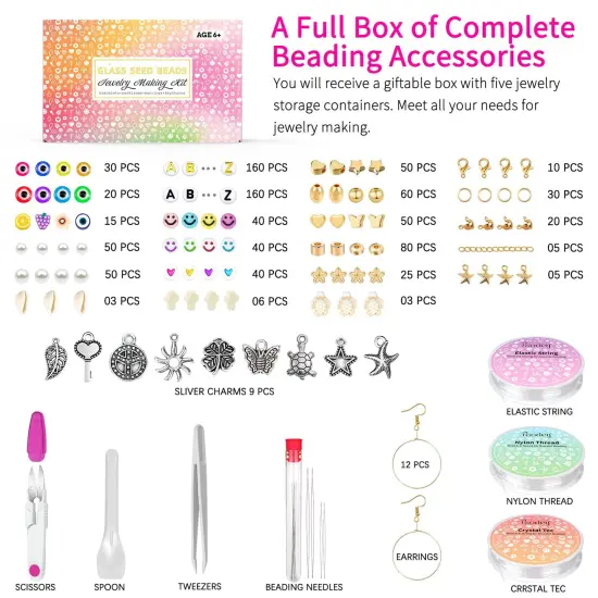 Friendship Bracelet Kit 3mm Seed Beads, 30000 Pcs 8/0 Glass Seed Beads 96 Colors Small Beads Bulk with Letter Bead Charms for Jewelry Making Girls Rings Necklaces Waist Chain DIY Craft Gift {3}