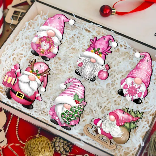 JOPHMO Christmas Wooden Hanging Ornaments, Wood Hanging Decor for Christmas Tree Decoration Gnome Santa Doll Wooden Hanging Craft Gnome Elf Party Supplies (Xmas-Gnomes-D) {5}