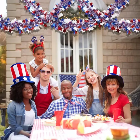 4th of July Garland Decorations,50Ft Glitter Tinsel Patriotic Decor for Tree Car Golf Cart Parade Float Bike Party Table Yard Door Boat Indoor Outdoor Holiday Home {4}