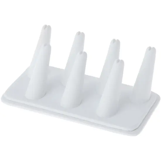 Plymor White Faux Leather Ring Finger Display, Seven on Rectangular Base, 6.75" W x 3.5" D x 2.25" H {1}