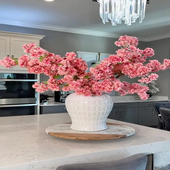 Japan Bright Pink Silk Cherry Blossom Flower 40" Tall, Set of 3 BranchesRealistic Faux Floral Stems for Home {1}