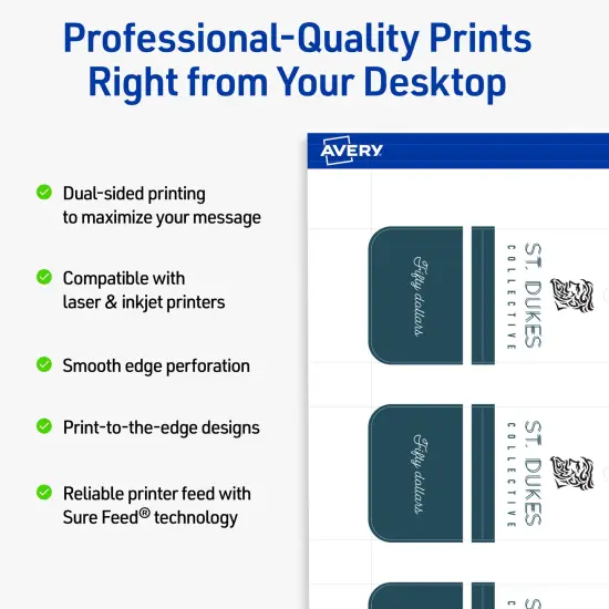Avery Printable Perforated Rounded Rectangle Price Tags, Sure Feed Technology, 1-1/2" x 3", Matte White Cardstock, Print-to-The-Edge, Laser/Inkjet Printable, 100 Total {8}