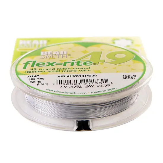 The Beadsmith Flex-Rite Beading Wire - Stainless Steel Micro Flexible Wire, 49 Strand, Pearl Silver, .014" Diameter, 30-Foot Spool, Nylon Coated {3}