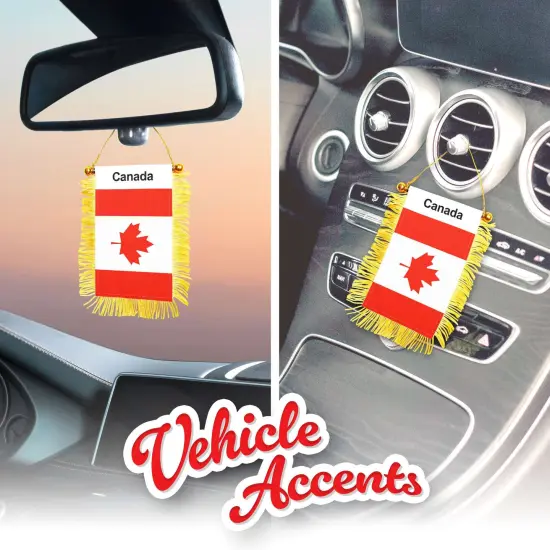 G128 2 Pack: Canada Canadian Fringy Flag | 3x5IN | Fringy Hanging Double Sided Flag with Suction Cup, Window and Car Rearview Mirror Decor {5}