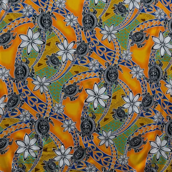 1 Yard Tiare Sea Turtles Polynesian Tribal Design Rayon Fabric 36in L x 45in W Orange {3}