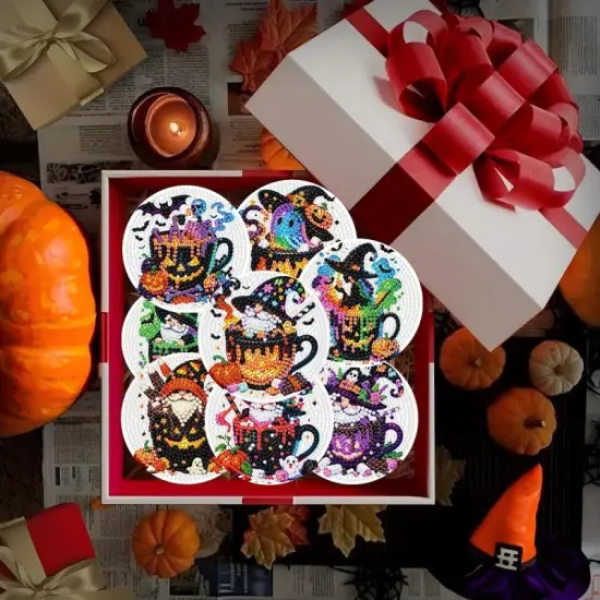 8 PCS Halloween Gnome Diamond Art Coasters Kits {4}