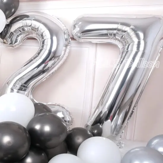 40 Inch Large 27 Balloon Numbers Silver, Big Foil Number Balloons {4}
