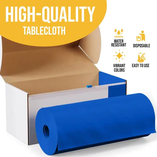 Party Solids 54" x 300' Plastic Table Cover Roll with Slide Cutter &ndash; Cut-to-Size Dispenser Box &ndash; Makes Up to 36 Disposable 8' Rectangle Tablecloths by Exquisite Dark Blue {4}