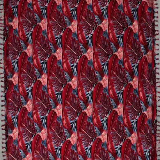 72" L x 45" W Split Leaf Banana Leaf Rayon Sarong with Fringes Red/Gray {1}
