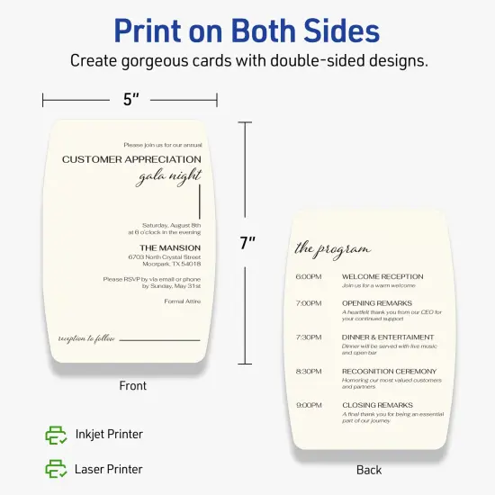 Avery Printable Arched Rectangle Flat Cards, Sure Feed Technology, 5" x 7", Matte Ivory Cardstock, Laser/Inkjet Printable, 20 Total, Great for Product Branding, Marketing, and More {12}