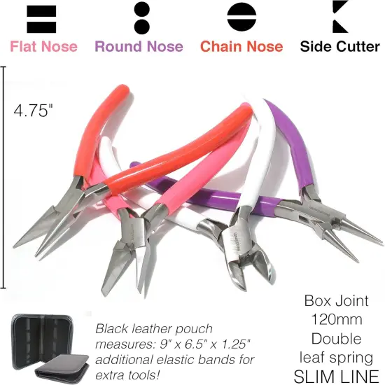 The Beadsmith Color-ID Set &ndash; 4.75&rdquo;, 4-Pieces Includes: Chain Nose, Round Nose, Side Cutter, Flat Nose, & Leatherette Case &ndash; Double Leaf Spring, PVC Comfort Handle &ndash; Tools for Jewelry Making {5}