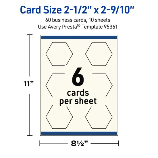 Avery Printable Hexagon Business Cards, Sure Feed Technology, 2-1/2" x 2-9/10", Matte Ivory Cardstock, Print-to-The-Edge, Laser/Inkjet Printable, 60 Total {11}