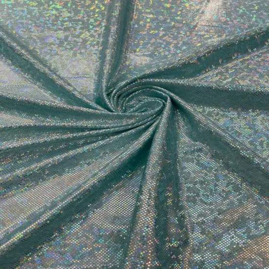 1 Yard Metallic Foggy Shattered Glass Stretch Fabric Nylon Spandex Foil Print 58-60 inches width Turquoise {4}
