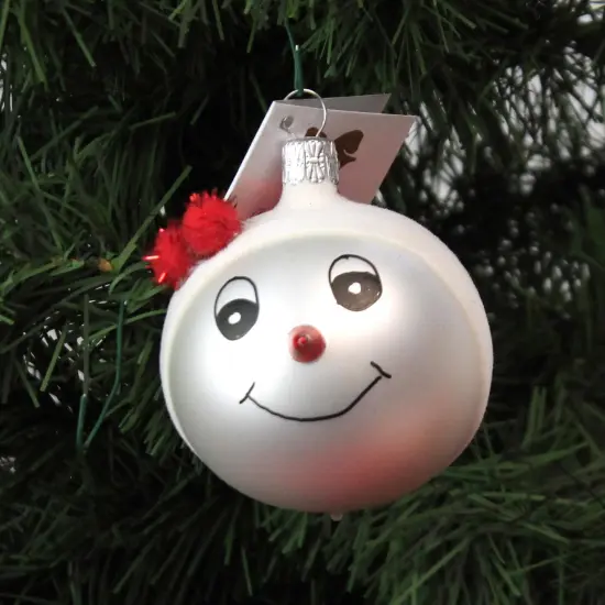 Golden Bell Collection 2.75 In Snowman With Red Pom Hat Christmas Tree Ornament , Christmas Decor Glittered Ball Ornament White {3}