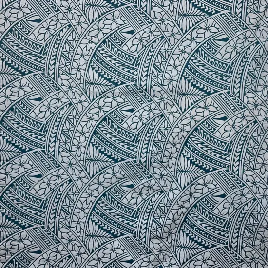1 Yard Hibiscus Traditional Polynesian Tattoo Poly Cotton Fabric Tropical Print 45 Inch Width Charcoal {3}