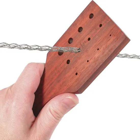 The Beadsmith Deluxe Wire Chain Drawplate, 6 x 2.25, Wooden, with Handle, 12 Holes - Diameter Range 1-7mm, Smooth, Shape and condense Knitted, Crocheted Woven or Braided Wire {5}