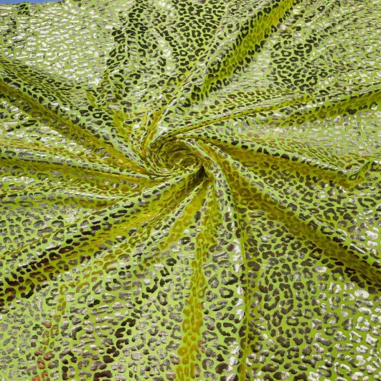 1 Yard Foil Leopard Print Spandex Fabric Reflective Milliskin Stretch Nylon Blend 58-60 inches width Silver/Mint {5}