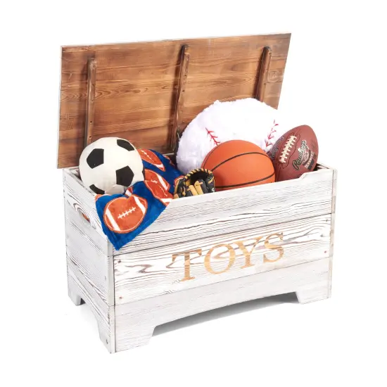 Badger Basket Solid Wood Rustic Toy Box - Distressed White {5}