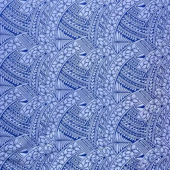 1 Yard Hibiscus Traditional Polynesian Tattoo Poly Cotton Fabric Tropical Print 45 Inch Width Egyptian Blue {1}