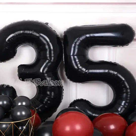 40 Inch Large 35 Balloon Numbers Black, Big Foil Number Balloons {4}