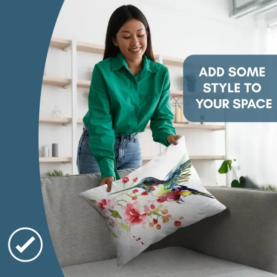 Americanflat Floral Throw Pillow with Premium Polyester - Hummingbird and Flowers {4}