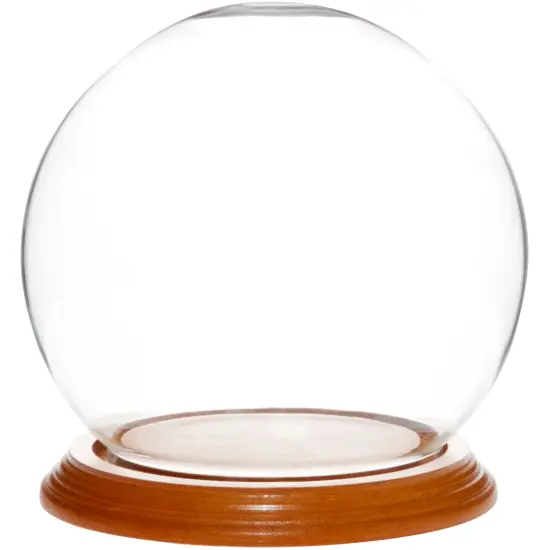 Plymor 5" x 6" Glass Display Dome Globe Cloche (Oak Veneer Base) {1}
