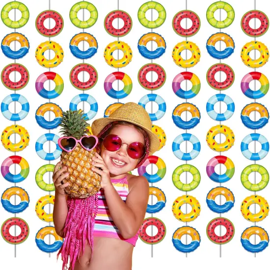 12 Pcs Summer Pool Banners Beach Party Decor Garland Kit Hawaii Summer Beach Hanging Swirl Swimming Ring Paper Cutouts for Tropical Hawaiian Aloha Luau Summer Pool Beach Birthday Favor Party Supplies {3}