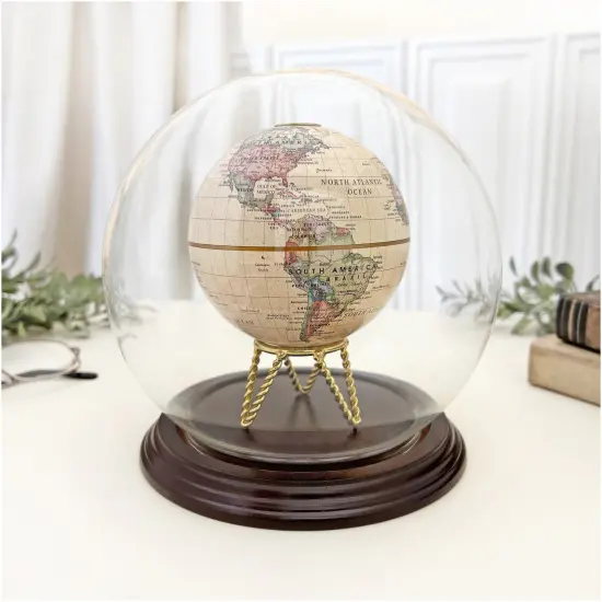 Plymor 6" x 7" Glass Display Dome Globe Cloche (Dark Mahogany Veneer Base) {3}