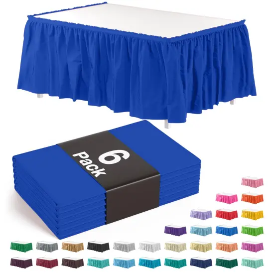 Ruffle Disposable Table Skirt 14 Ft Long Pleated Table Skirts with Adhesive Strip &ndash; Fits 6ft+ Rectangle or Round Tables &ndash; Ideal for Birthday Parties, Gender Reveal, Baby Showers & Event Decorations 6 pack by Exquisite Dark Blue {1}