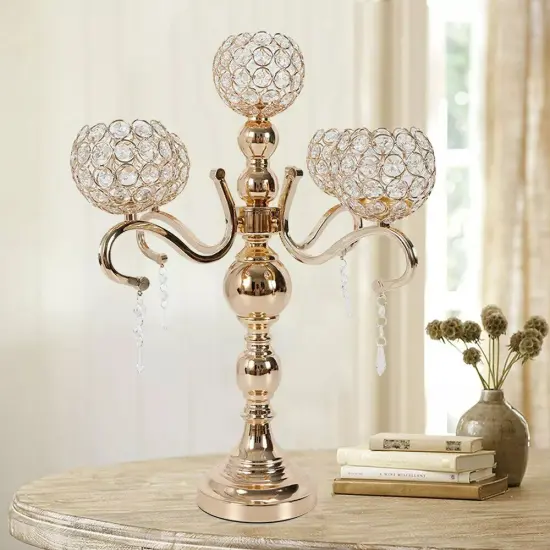 55cm Gold Centerpiece Candelabra Crystals CandLE Holder Home Decorative {4}