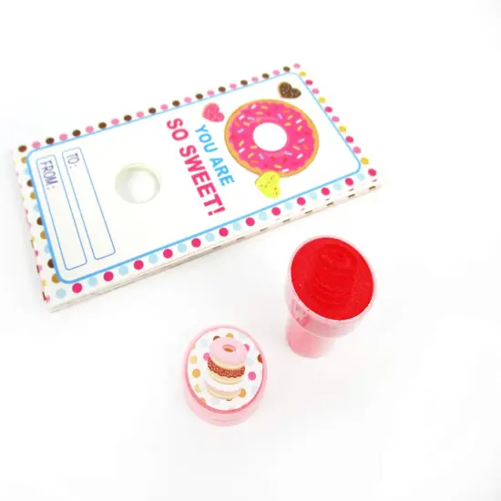 Tiny Mills 36 PACK Donuts Cards with Donuts Stampers for Valentine's Day Classroom Exchange Birthday Party Favor Prizes Valentine's Day {2}