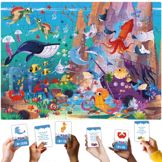 70 Pcs Search and Find Riddle Puzzles with Cards for Kids | Ocean {2}