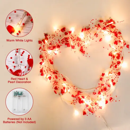 Valentines Day Decor 10FT 30 LED Valentines Day Garland with Lights Red Heart Lights String Battery Operated, Valentines Day Lights for Mantle Tree, Romantic Valentines Day Decoration for Home Bedroom {3}