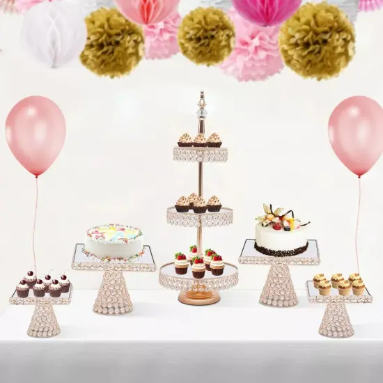 Crystal Gold Tower Plate Cupcake Stand 3-Tier Wedding Cake Dessert Display Plate {4}