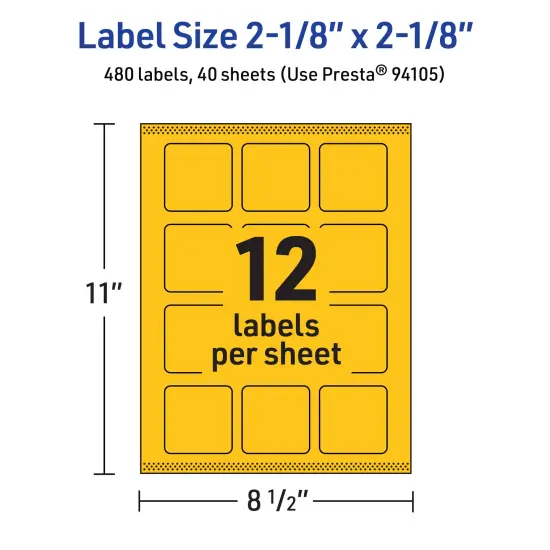 Avery Bright Yellow Paper Labels, 2-1/8" x 2-1/8" Square {5}