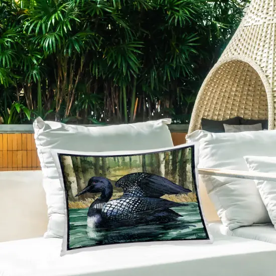Swimming Woodland Loon Outdoor Printed Pillow Design by Paul Brent, 14 x 7 x 20 {2}