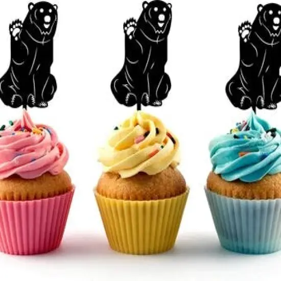 Waving Bear Silhouette Acrylic Cupcake Toppers 12 pcs {1}