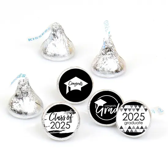 Big Dot of Happiness 2025 Black and White Graduation Party Round Candy Sticker Favors - Labels Fits Chocolate Candy (1 Sheet of 108) {1}
