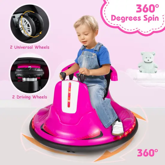 12V Kids Ride On Bumper Car with Remote Control Lights and Music Pink {5}