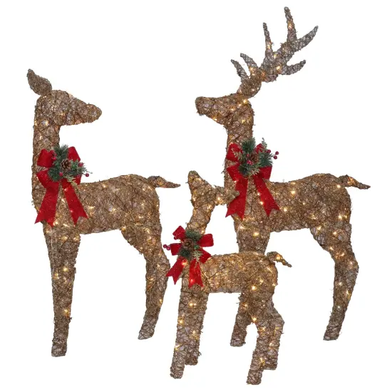 Christmas Pre-Lit Natural Rattan and Hemp Rope Reindeer Family - Set of 3 {1}
