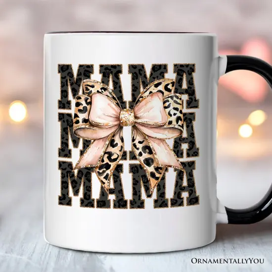 Glitter Leopard Mama Mug, Coquette Bow Glam Gift {4}