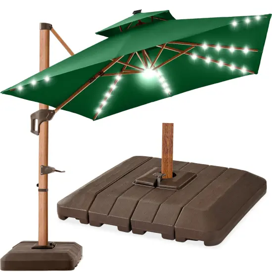 Best Choice Products 10ft Square Woodgrain Pattern 2-Tier Outdoor Solar LED Cantilever Umbrella w/ Base Cerulean {7}