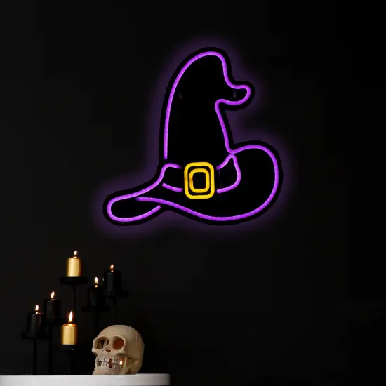 Northlight LED Witch Hat Neon Lighted Halloween Wall or Window Decoration - 15" - Purple {4}