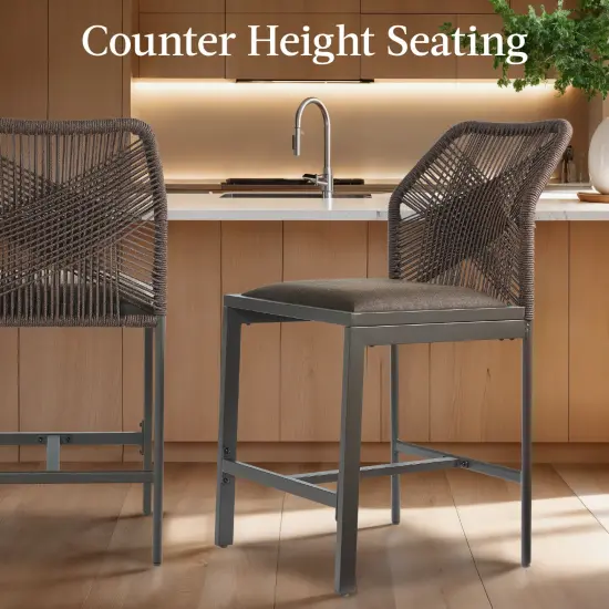 Best Choice Products Set of 2 Indoor Outdoor Counter Height Barstools w/ All-Weather Rope & Aluminum Brown/Mocha {5}